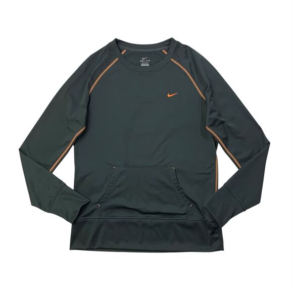 Nike Sweatshirt Womens L Gotham Grey Orange Dri Fit Thumbholes Running Training - Picture 1 of 12